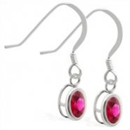Sterling Silver Earrings with Bezel Set Ruby Oval