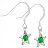 Sterling Silver Earrings with dangling Emerald jeweled star