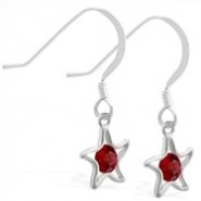 Sterling Silver Earrings with dangling Garnet jeweled star