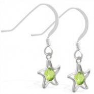 Sterling Silver Earrings with dangling Peridot jeweled star