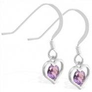 Sterling Silver Earrings with small dangling Alexandrite jeweled heart