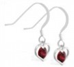 Sterling Silver Earrings with small dangling Garnet jeweled heart