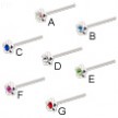 Sterling silver nose stud with jeweled flower, long tail for custom bend! 20 ga