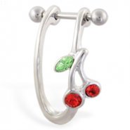 Straight helix barbell with dangling cherry cuff , 16 ga