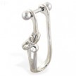 Straight helix barbell with dangling cuff with clear bow, 16 ga