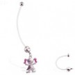 Super long flexible bioplast belly ring with dangling jeweled girl
