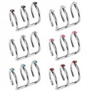 Surgical Steel Fake Cartilage 'Clip-On' Triple Closure Ring with Gems