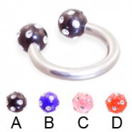 Titanium circular barbell with multi-gem acrylic colored balls, 14 ga