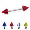 Titanium straight barbell with double striped cones, 16 ga