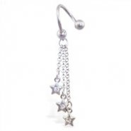 Twister barbell with dangling jeweled stars on chains