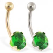14K Gold belly ring with  emerald oval gem