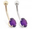 14K Gold Belly Ring with 8mm x 6mm Oval Amethyst