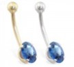 14K Gold belly ring with Blue Zircon oval
