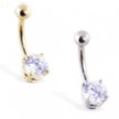 14K Gold Belly Ring With Brilliant Round 6Mm CZ