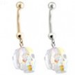 14K Gold Belly Ring with Dangling AB Skull