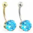 14K Gold belly ring with large 8mm Aquamarine