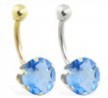 14K Gold belly ring with large 8mm Blue Zircon