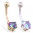 14K Gold belly ring with mystic topaz 6mm CZ heart