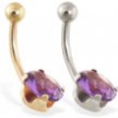 14K Gold belly ring with oval amethyst