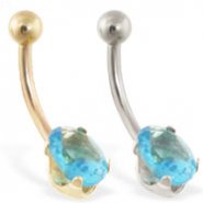14K Gold belly ring with oval aquamarine