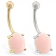 14K Gold belly ring with Pink Opal Stone