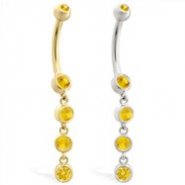 14K Gold belly ring with quadruple Citrine dangle