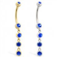 14K Gold belly ring with quadruple Sapphire dangle