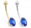 14K Gold belly ring with Sapphire oval