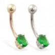14K Gold belly ring with small emerald oval CZ
