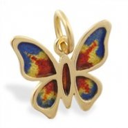 14K Gold Butterfly Enameled Pendant