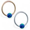 14K Gold captive bead ring with blue green opal ball