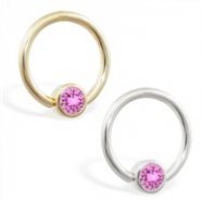 14K Gold captive bead ring with Pink Tourmaline