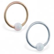 14K Gold captive bead ring with white opal ball