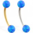 14K Gold curved barbell with Blue opal balls