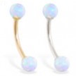 14K Gold curved barbell with White opal balls
