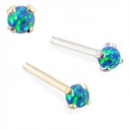 14K Gold Customizable Nose Stud with 2mm Round Blue Green Opal