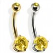 14K Gold Double Jeweled Belly Ring, Citrine