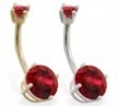 14K Gold double jeweled Garnet belly ring