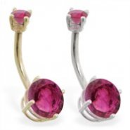 14K Gold double jeweled Ruby belly ring