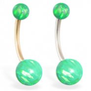 14K Gold Gorgeous Green Opal Belly Ring