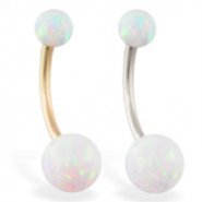 14K Gold Gorgeous White Opal Belly Ring