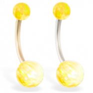 14K Gold Gorgeous Yellow Opal Belly Ring