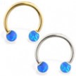 14K Gold Horseshoe/Circular Barbell with Blue Opal Balls