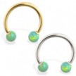 14K Gold Horseshoe/Circular Barbell with Green Opal Balls