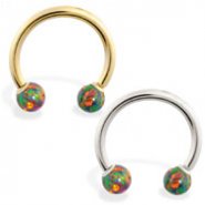 14K Gold Horseshoe/Circular Barbell with Rainbow Opal Balls