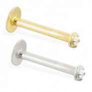 14K Gold Internally Threaded Labret With Clear 1.5Mm Diamond