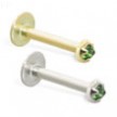 14K Gold internally threaded labret with emerald 1mm