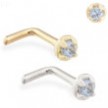 14K Gold L-shaped nose pin with 1.5mm Blue Zircon gem