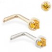 14K Gold L-shaped nose pin with 1.5mm Citrine gem