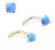 14K Gold L-shaped Nose Pin with 2mm Round Blue Opal